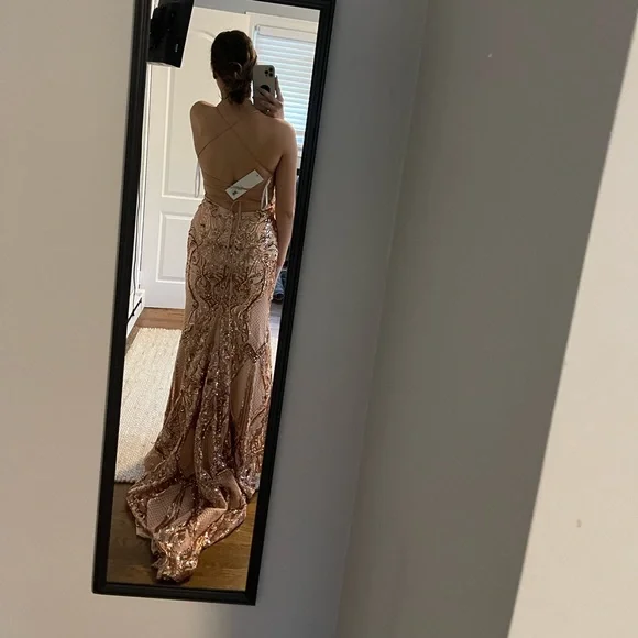 Amaari Dresses | Prom Dress Open Back Gold Sequin | Color: Cream/Tan | Size: 4 | Lejlabektesevic's Closet